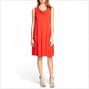 Eileen Fisher Orange Hemp Slub Cowl Neck A-Line Pocket Dress PL Petite Large
